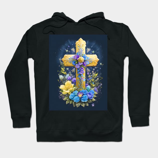 Gold Cross With Flowers Hoodie by MiracleROLart